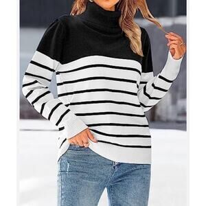 Kirundo Turtleneck Sweater, Black, White, Stripes, Timeless, Heavy, S